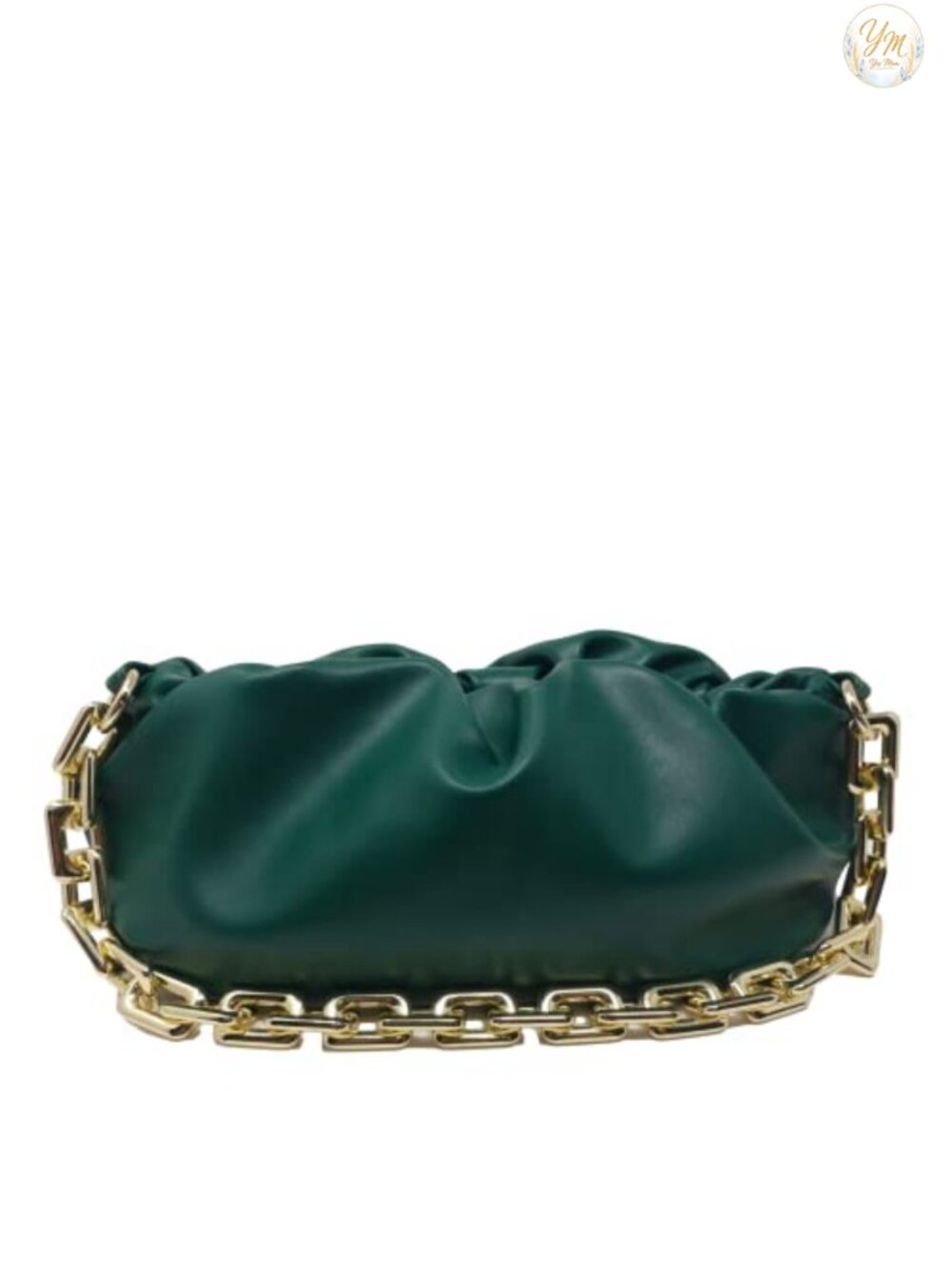 Ruched Vegan Faux Leather Chain Clutch Evening Bag